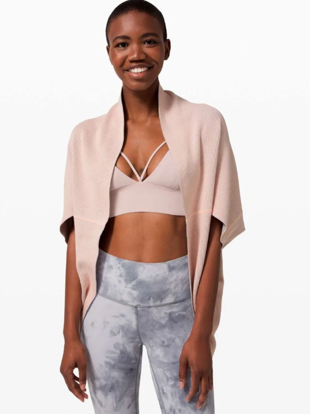 Lululemon Exaltation Wrap Cardigan Ballet Pink Gray OS Yoga Silk Cotton Blend - Picture 1 of 5